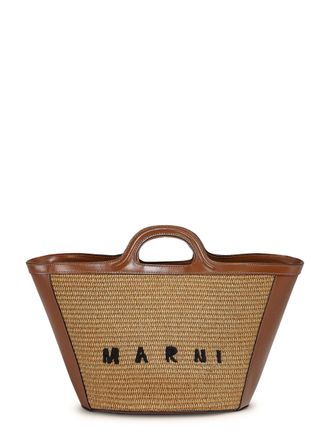 Marni Trapezoidal Structured Bag with Woven Natural Fiber Panels