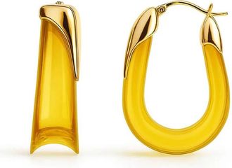 Gold & Honey Womens Sculpted U Lucite Birthstone Hoop Earrings In November - Citrine