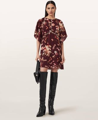 AllSaints Lyocell Xena Floral Print Mini Dress, Size: UK 14/US 10