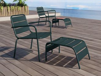 Vente-Unique Poltrona bassa da giardino impilabile + Poggiapiedi Metallo Verde abete - MIRMANDE di MYLIA