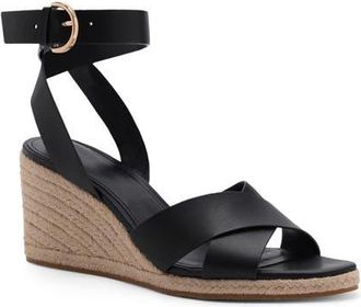 Mango Ankle Strap Wedge Sandal in Black at Nordstrom, Size 6.5Us