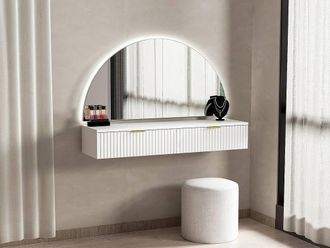 Vente-Unique Wall-Mounted Dressing Table With Mirror & Leds - 2 Drawers - White