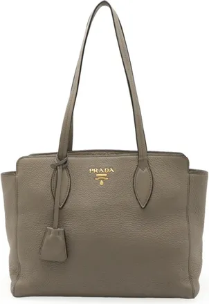 Prada Grayish Leather Shoulder Bag Tote Bag (Pre-Owned)