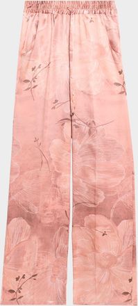 Kiton Floral Silk Straight-Leg Pull-On Pants