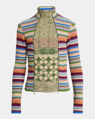 Dries Van Noten Striped Wool Rib-Knit Cardigan