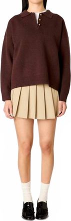 Nia Marlowe Polo Style Collar Sweater In Espresso