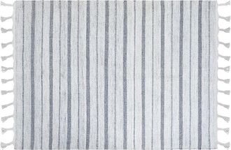 Beliani Alfombra Blanco Crema Gris 140 X 200 Cm Pl&aacute;stico Reciclado Patr&oacute;n A Rayas Bademli