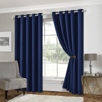 Lewis's Eclipse Soft Touch Blackout Eyelet Curtains - Navy - 229cm (90) X 229cm (90) | TJ Hughes Black