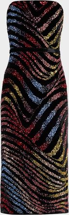 Mary Katrantzou Karlowe Strapless Beaded Striped Midi Dress