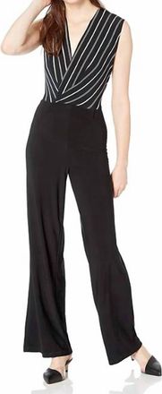 Bebe Women Wrap Sleeveless Cotton Jumpsuit In Black Striped