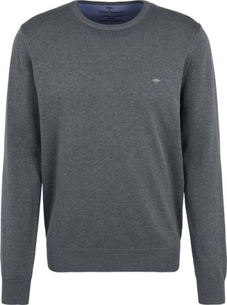 Fynch-Hatton Mens knitted jumper fine knit - super soft premium cotton - basic pullover with crew neck subtly mottled in plain colours, steel, XL