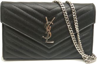 Saint Laurent Black Leather Chain/Shoulder Wallet (Pre-Owned)