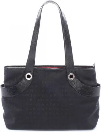 Bulgari Logomania Black Canvas Leather Tote Bag (Pre-Owned)