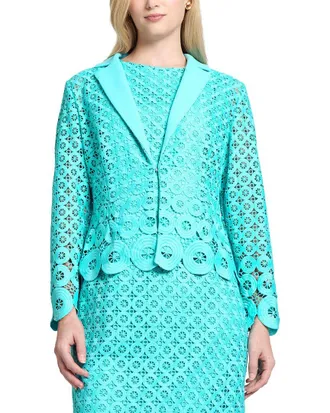 Ming Wang Geometric Lace Cutout Woven Jacket