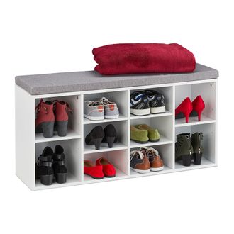 Relaxdays Relaxdays - Banco Zapatero Recibidor, Estanter&iacute;a Zapatos 10 Compartimentos, 52,5x104x30 Cm, Descalzadora Asiento, Blanco