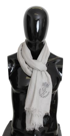 Dolce & Gabbana Mens Scarf Off White DG Crown Embroidery Neck Wrap Cashmere - One Size