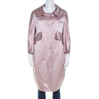 Paule Ka Beige Satin Three Quarter Sleeve Button Front Coat