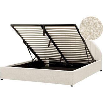 Beliani Cama Con Almacenaje Minimalista Moderna De Boucl&eacute; Blanco Crema 160 X 200 Cm Chadenet