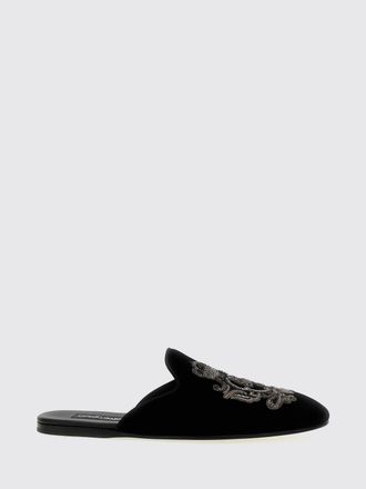 Dolce & Gabbana Black Velvet Mules with Contrasting Embroidered Logo