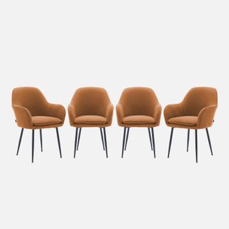 Sweeek Sweeek - Sill&oacute;n De Terciopelo De Canal&eacute; Y Patas De Metal Negro, Set De 4, Shella, Camel, 57x59x84.5 Cm