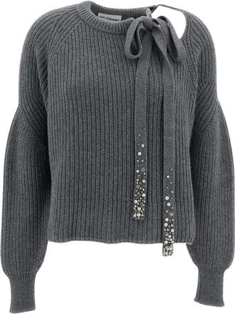 Des_Phemmes DES Phemmes - Cropped Ronde Hals Gebreid - Dames - Truien - Grijs - Maat: S Wol