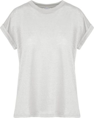 Bomboogie T-shirt in lino con scollo rotondo - - Tops - Donna - Bianco - L