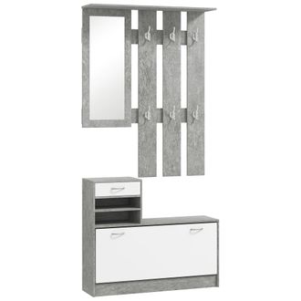 HOMCOM Homcom - Set Mobile Ingresso Attaccapanni A 6 Ganci, Scarpiera E Specchio Grigio