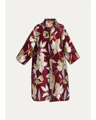 Eskandar Sloped Shoulder Wide A-Line Open Jacket With Collar - 3/4 Length