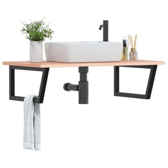 Berkfield Home Basin Shelf Wall Mounted Steel & Solid Wood Oak in Brown
