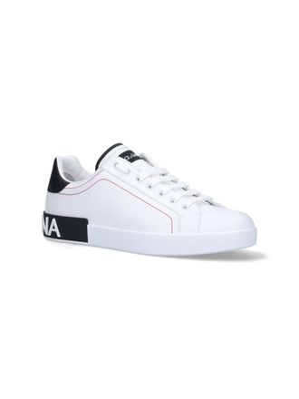 Dolce & Gabbana Calf Leather Logo-Tab Sneaker - White