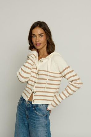 Central Park West STRIPED DICKEY SWEATER JACKET in Ivory Combo at Nordstrom, Size X-Small