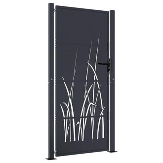 Berkfield Home Garden Gate Anthracite 105x180 cm Steel Grass Design in Dark Grey