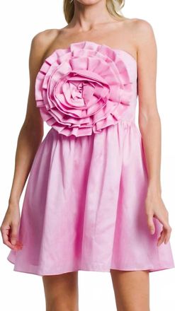 Ciebon Mischa 3D Flower Strapless Dress In Pink