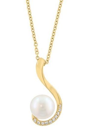 Effy 14K Yellow Gold Cultured Freshwater Pearl & Diamond Pendant Necklace in White at Nordstrom Rack, Size 18