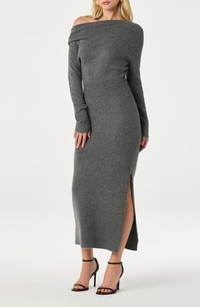 ASTR the Label One-Shoulder Long Sleeve Sweater Dress in Charcoal at Nordstrom Rack, Size X-Large