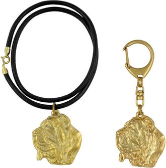 OEM Mast&iacute;n Napolitano, Mast&iacute;n Napolitano, Mastino Napoletano - Llavero Y Collar Con Perro En Caja, Producto Ba&ntilde;ado En Oro De Alta Calidad, Marca Art-dog