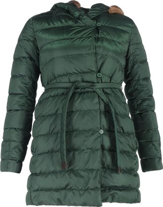 Max Mara Pre-owned Womens Max Belted Fur Trim Down Jacket in Green Polyamide - Olive Nylon - Size IT 38 (Womens)