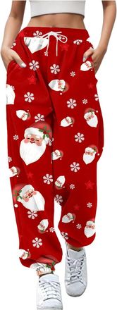 Generic Womens Joggers Christmas Joggers for Women UK Funny Snowman Print Holiday Sweatpants High Waist Baggy Trousers Oversized Xmas Drawstring Jogging Pants