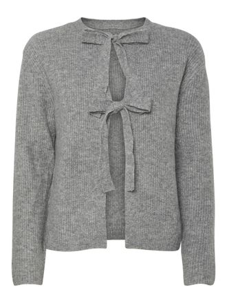 Pieces Womens Pcsilly Ls Reversible Tie Knit Exp Noos Cardigan Sweater, Medium Grey Melange, M