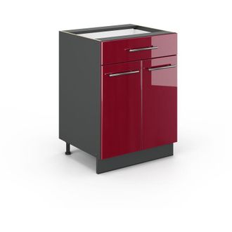 Vicco Mueble bajo de cocina Fame-Line, Rojo Burdeos alto brillo, 60 cm con cajón, sin encimera, Vicco