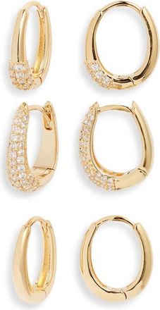 Nordstrom Set of 3 Hoop Earrings in Clear- Gold at Nordstrom