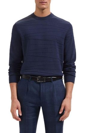Bugatchi Textured Cotton & Silk Crewneck Sweater in Navy at Nordstrom, Size Xxx-Large