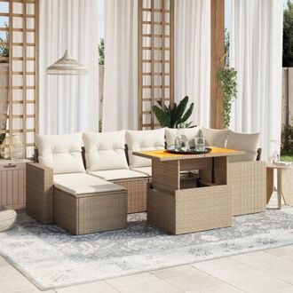 vidaXL Set De Sof&aacute;s De Jard&iacute;n 11pzas Con Cojines Rat&aacute;n Sint&eacute;tico Beige Vidaxl