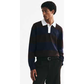 H&M Loose-fit Knit Polo Sweater in Dark Brown/navy Blue Striped at Nordstrom, Size X-Large