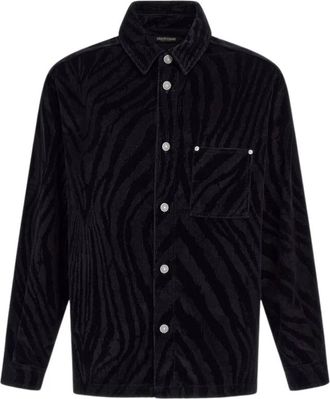 Roberto Cavalli Overshirt in velluto a coste con motivo zebra tonale - - Shirts - Uomo - Nero - S