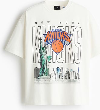 H&M T-Shirt Oversized Fit - Weiss/Nba