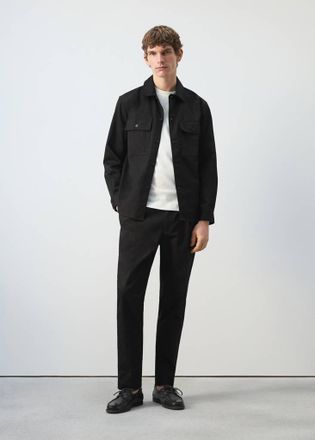 Mango Sovracamicia 100% cotone tasche nero - Uomo - S - MANGO MAN