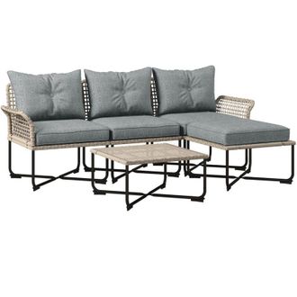 OUTSUNNY Conjunto De Jard&iacute;n De Rat&aacute;n Sint&eacute;tico Juego De 5 Piezas Muebles De Jard&iacute;n Con 2 Sof&aacute;s Esquineras 1 Sof&aacute; De Exterior 1 Taburete 1 Mesa De Centro