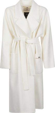 Elisabetta Franchi White Belted Wool Long Coat