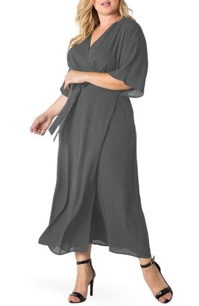 Standards & Practices Short Sleeve Wrap Maxi Dress in Smoke Grey at Nordstrom, Size 1X